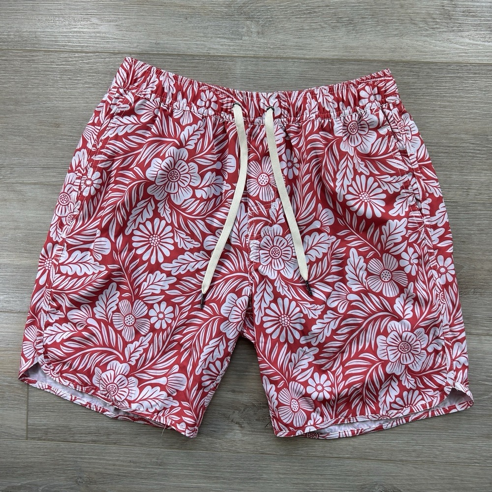Fair Harbor Anchor Swim Trunks Shorts Men's Medium Red Hawaiian Floral Lined